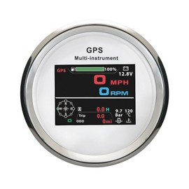 ELING 10in1 Multifunctional Gauge 85mm Digital GPS Speedometer Tachometer Fuel Level Oil Pressure fot VAR Truck Yachts (White+Stainless Steel)
