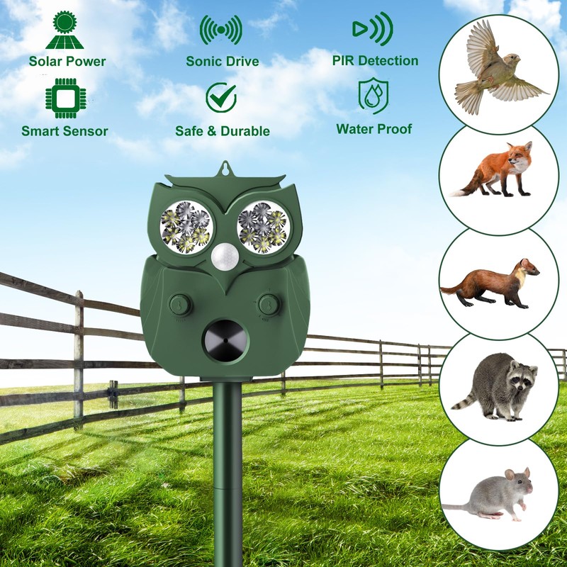 Animal Repellent Outdoor Solar Powered, Ultrasonic Deer Squirrel Skunk Rabbit