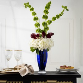 Barski - Handmade Glass - Footed Round Vase - Cobalt - 10" H (10 Inches High) Made in Europe