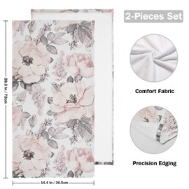 PATINISA Pink Gray Flower Hand Towels for Bathroom Set of 2 Soft Absorbent Watercolor Blossom Floral Grey Leaves Kitchen Dish Towels Vintage Decorative Guest Bathroom Towels for Bath,Face,Hair 14"x28"