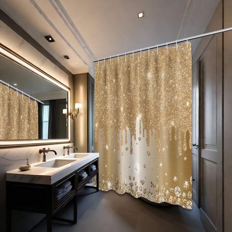 Yieldeer Gold Shower Curtain Sparkle Shimmer Bling Sparkly Bathroom Decor