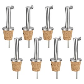 uxcell Vertedores de botellas de acero inoxidable, 10 piezas de boquilla de aceite de oliva con tapa abatible, tapones de botella de vino con diseño de corcho, para verter líquido, aceite de oliva,