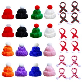 28 PCS Mini Christmas Knit Hat and Scarf, DANUDON Christmas Santa Hats for Crafts Christmas Tree Ornaments Tiny Knit Hat Scarf Cup Bottle Xmas Doll Crafts for DIY Craft Art