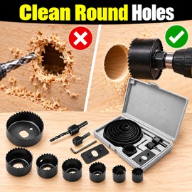 11/16-Piece Woodworking Hole Saw Set – Carbon Steel Hole Cutter Kit, 19–127mm for Wood, Plasterboard & Ceilings