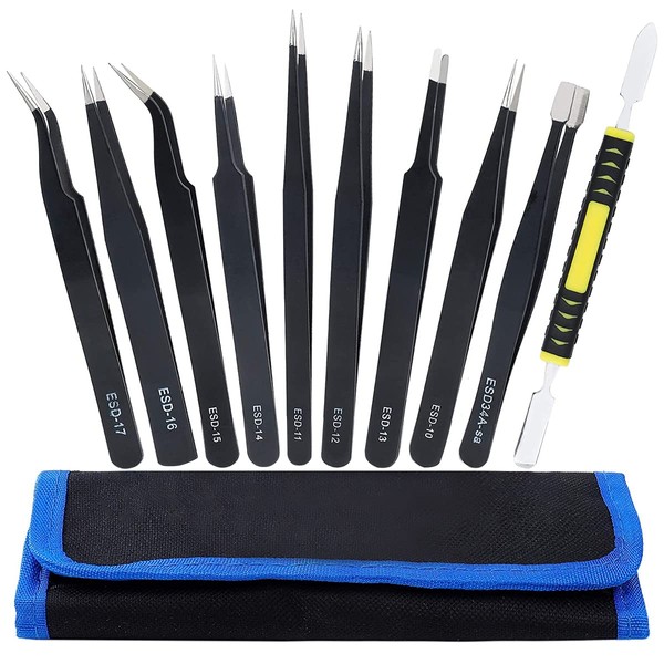 Precision ESD Tweezers Set, Anti-Static Stainless Steel Tweezers Set Kit