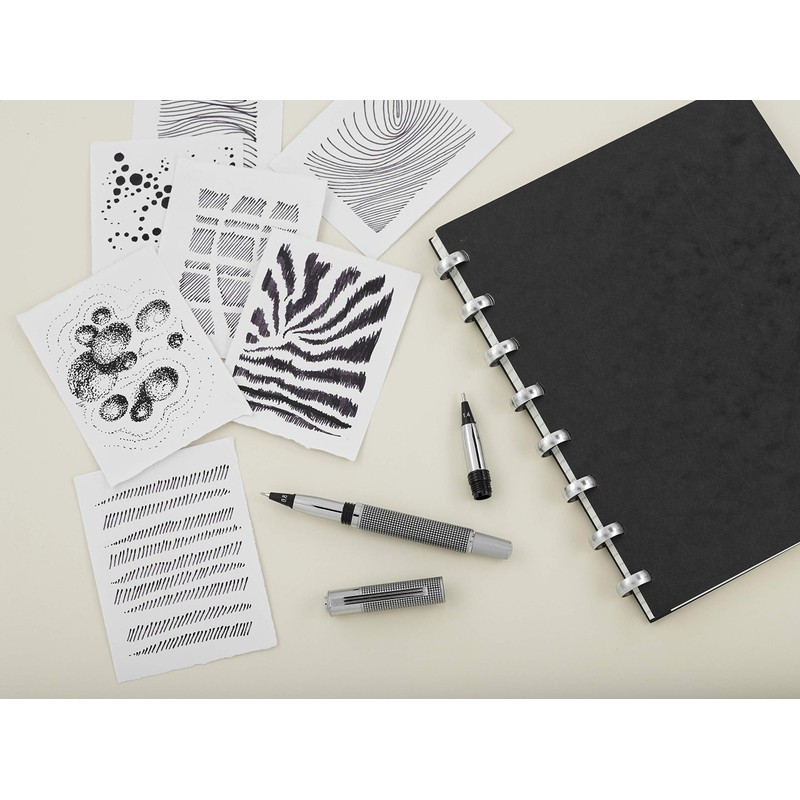 Yookers Metis Refillable Fibre Pen in Satin Chrome Black Grid