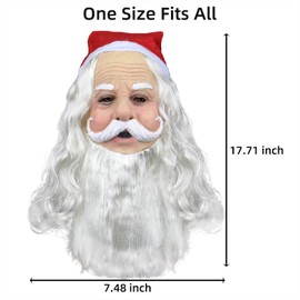 Cosermart Santa Mask Realistic Latex Santa Claus Mask With Beard and Red Hat for Adults Christmas Cosplay Costume, One Size Fits All