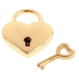 Wendin 1 Pieces Metal Heart Shaped Polished Padlock Wedding Bow Lock Jewelry Box Storage Box Lock Diary Book Skeleton Key Replacement Handbag Bag (Gold, 1 Piece)