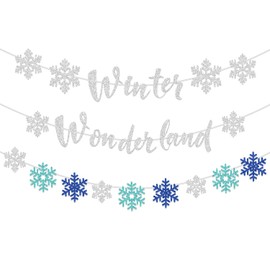 3Pcs Glittery Snowflake Winter Wonderland Banner, No DIY Christmas Decoration Banner for Winter Holiday New Year Party Supplies Decorations