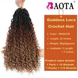 22 Inch 7 Packs Goddess Locs Crochet Hair Pre Looped River Locs Crochet Hair Boho Locs Curly Crochet Goddess Locs for Women (1B/30/27#)