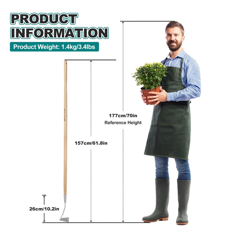 Berry&Bird Swoe Garden Hoe, 61.8'' Stainless Steel Long Handled 3