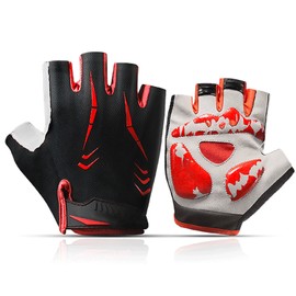 Outdoor Cycling Fingerless Gloves Shock Absorbing Wear Resistant Anti Slip Half Finger Gloves Mountain Bike Breathable Gloves Red M