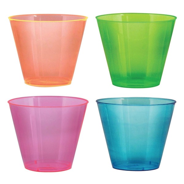 Party Essentials N95090 Brights Plastic Party Cups/Tumblers, 9-Ounce Capacity, Assorted Neon (Case of 600)