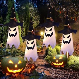 Decoraciones de Halloween,Luces de Halloween con Forma de Sombrero de Bruja y Fantasma Luminoso-Decoración para Colgar en Interiores Exteriores para e