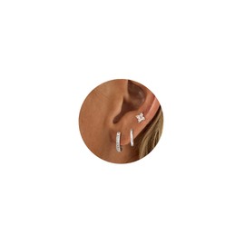 Pancert 3 Pairs Silver Hoop Earrings Set Dainty Stud Earrings 14K Gold Plated Dangle Cartilage Huggie Hoop Stackable Earrings Diamond Earrings for Women Gold Jewelry for Women Gift Jewelry