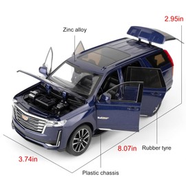BGHSCA 1/24 Scale Car Model Compatible for Collectors Escalade SUV Diecast Toy Vehicle, Zinc Alloy Pull Back Toy Car with Sound and Light for Adults Boys Girls 3 4 5 6 7 8 (Blue)