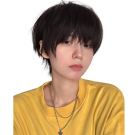 Villo Men's Short Wig, Black Hair, Short Hair, Men's Wig, Cool, Handsome Unisex Cosplay, Wig (Black Brown)