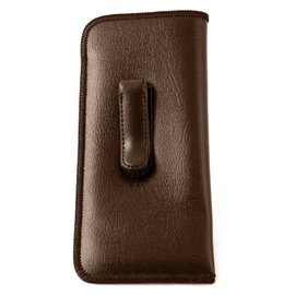 Calabria Soft Slip-In Glasses Case with Pocket Belt Metal Clip Brown for Men/Women Synthetic Leather Felt Lining 6.5"x3"