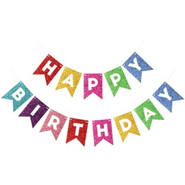 Eaezerav Glitter Happy Birthday Banner Colorful Birthday Sign for Girls Women, Muticolor Birthday Garland Banner Baby Shower Birthday Party Decorations Supplies