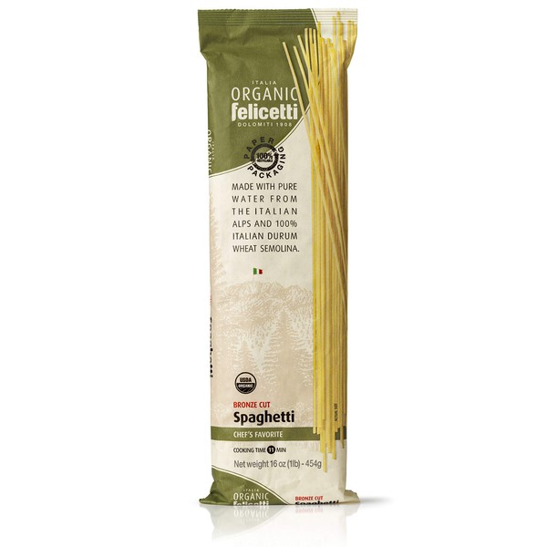 Felicetti Pasta de espaguetis orgánica | Producto de Italia | Trigo duro 100% orgánico italiano | Certificado orgánico USDA | Gourmet | Trigo certificado sin OMG | Paquete de 1 libra (1)