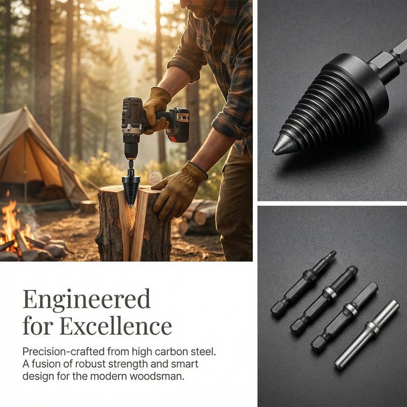 6 Pcs Wood Splitter Drill Bits Set, 42mm+32mm Firewood Log