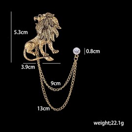 HUJUON Retro Lion Animal Pin Brooch for Men Women. Punk Suit Tie Pin for Husband Boyfriend Christmas Gifts (With Chain Gold)