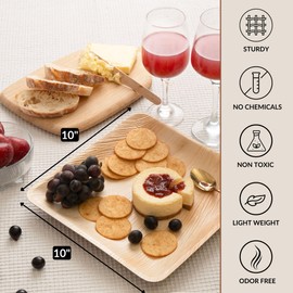 Disposable Palm Leaf Plates - Eco-Friendly Alternative to Bamboo Plates and Plastic Plates - Heavy-Duty Compostable & Biodegradable Party Plates - Microwave and Oven Safe Dinnerware - 10" Set of 50