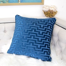 Homey COZY Modern Maze Throw Pillow Cover,Indigo Blue Luxury Velvet Soft Fuzzy Cozy Warm Slik Large Sofa Couch Cushion Case 18x18, Cover Only