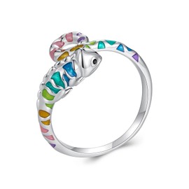 MUNDELL 925 Sterling Silver Plated Chameleon Adjustable Ring Animal Wrap Rings Statement Rings for Women Jewelry Gift