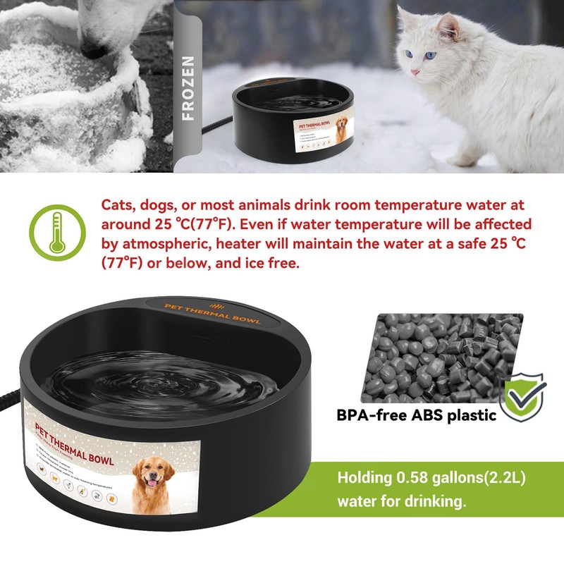 Billionchains Dog Heated Water Bowl for Outdoor No Freeze Water