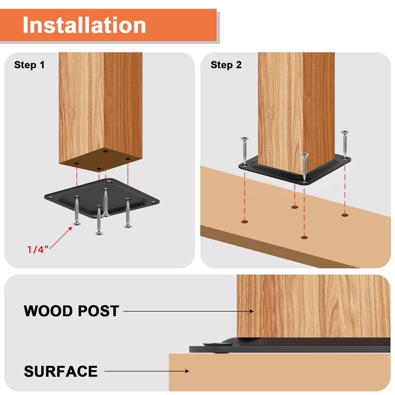 ForoGore 4" x 4" Wood Post Plate Connector, Powder-Coated Decking