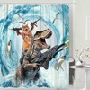Grtuspr Funny Cat Shower Curtain Set, Cute Cat Riding Dinosaur