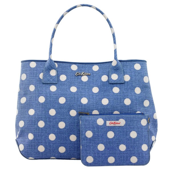 Cath Kidston Denim Blue Textured Spot Button Tote Bag Handbag