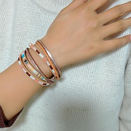 ZMANYIJEW Leather Wrap Bracelets for Women,Boho Cuff Bracelets Multi-Layer Crystal Beads Cuff Bracelet Multilayered Leopard Leather Braided Bangle Wrist Cuff Bangles (khaki)