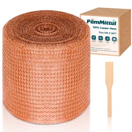 PamMittul Copper Mesh Rodent Control, 5in x 36ft Rustproof Pure Copper Mesh Roll for Slug Snail Mice Control, Ideal for Blocking Holes in Walls Vents, Plus Packing Tool for Easy Installation