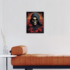 Paint by Number Kits for Adults Beginners, Easy Acrylic Simple Skull Adult Paint by Number Kits, DIY Abstract Skeleton Rose Paint by Numbers Kits on Canvas Without Frame for Home Wall Decor 16x20inch