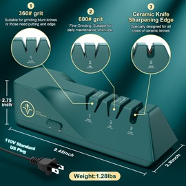 Knife Sharpener, Diamond Abrasives Electric Knife Sharpener for Stainless Steel and Ceramic Knives, with Dust Collection Box, Quick Sharpening & Polishing