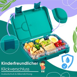 ecosa YummyBuddy Snackbox Brotdose Kinder mit Fächern Brotbüchse Pausenbox Mahlzeitbehälter Speisebox Mittagessenbehälter Vesperdose Essensbehälter Brotzeitbox Lunchbox (Pauli Petrol)