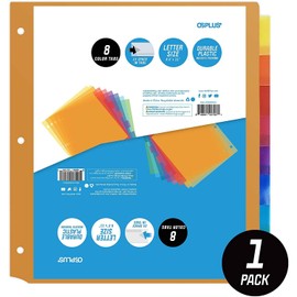 OS Plus 8-Tab Plastic Binder Dividers, Insertable Multicolor Big Tabs, 1 Set