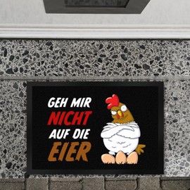 GEH Mir Nicht auf die Eierdoormat XL in 40 x 60 cm with Annoyed Chicken to Have Your Rest from Annoying Visit at Home