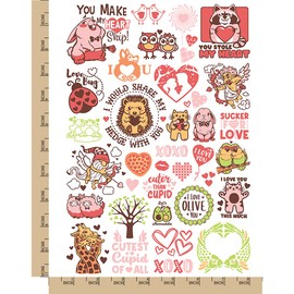 Love Puns Hearts Animals Valentine's Day Temporary Tattoo Water Resistant Fake Body Art Set Collection - Color (One Sheet)