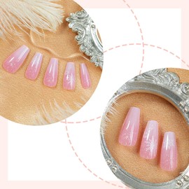 RTKHFZE Christmas Press on Nails Medium Square Fake Nails Coffin Acrylic False Nails with Christmas Snow Design,Pink Gradient Full Cover Nails Press on Glue on Nails Gift for Holiday/Christmas Day