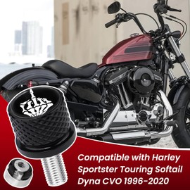 GUAIMI Fender Seat Bolt Screw Nut Kit 1/4"-20 Thread Compatible with Harley Sportster Touring Softail Dyna CVO Electra Glide Street Glide 1996-2026 - Skull Middle Finger - Black