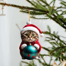 LELEKALE Cat Christmas Decoration Christmas Cat Hanging Ornaments Acrylic Pendant Cat Christmas Decoration Hanging Ornament Christmas Cat Ornaments for Christmas Tree Decorations (4, one)