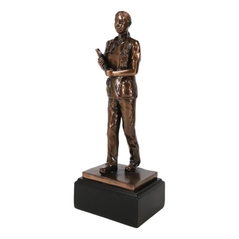 Medical Professional Physician Female Nurse Doctor Bronzed Resin Statue W/