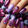 CJDLTS 24Pcs Purple Press on Nails Medium Length Fruit Pattern