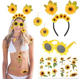 KWHSUN Sunflower Costume Accessories for Women, Sunflower Hair Accessories, Sunflower Headband, Sunflowers Sunglasses, Sunflower Hair Clip, Sunflower Bracelets for Carnival Women Girls