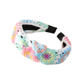 LIANXUE Floral Knitted Headband for Women Stretch Turban Floral Crocheted Granny-Square Ethnic Style Tie Head Wrap Headband
