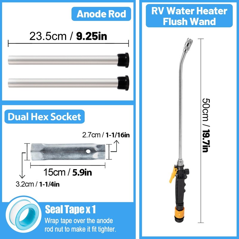 5Pcs RV Water Heater Anode Rod & Flush Wand &