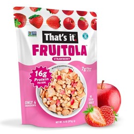 That’s it. Fruitola Fruit Granola – Strawberry, 16g Plant-Based Protein + 7g Fiber from Fruit Per Bowl, 100% Real Fruits, Only 4 Ingredients, Zero Added Sugar, Gluten-Free, Non-GMO, 14oz